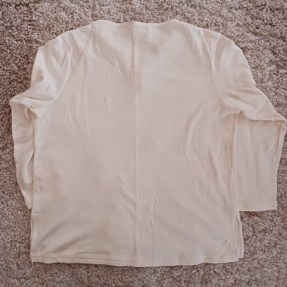 Women's Go Soft 3/4 Inch Sleeve Silk Button V-Neck Ivory Top Size Large Cotton - Picture 2 of 10